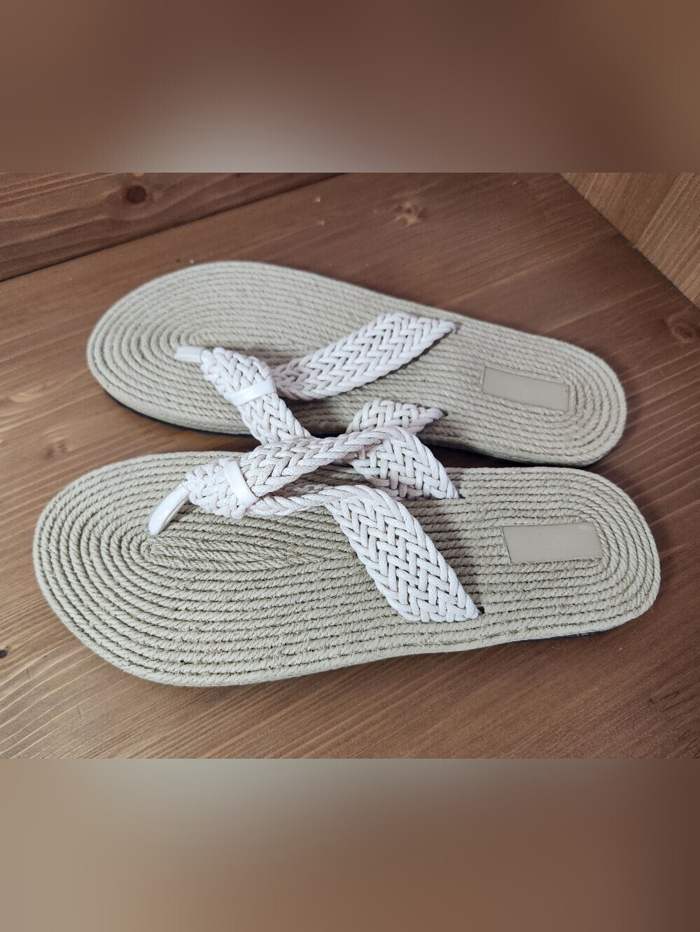 Source Unknown Light Beige Braided Rope Woven Flip Flop Sandals for Women